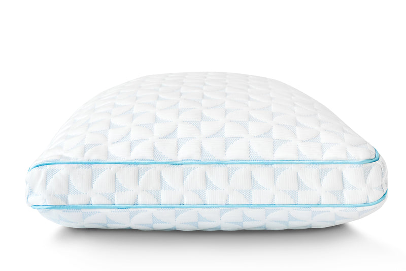End view image of the cold wire pillow.  Pillow has a medium loft and looks cool to the touch.